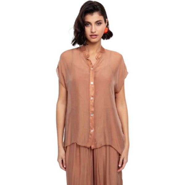 Silk Πουκάμισο Με Ασορτί Τοπ, 30-5559-125 Καμηλό Toi Moi