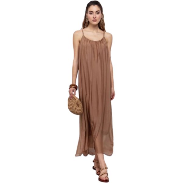 Maxi Φόρεμα Viscose & Silk ,50-6554-125 ,Καμηλό Φορεμα , Toi Moi